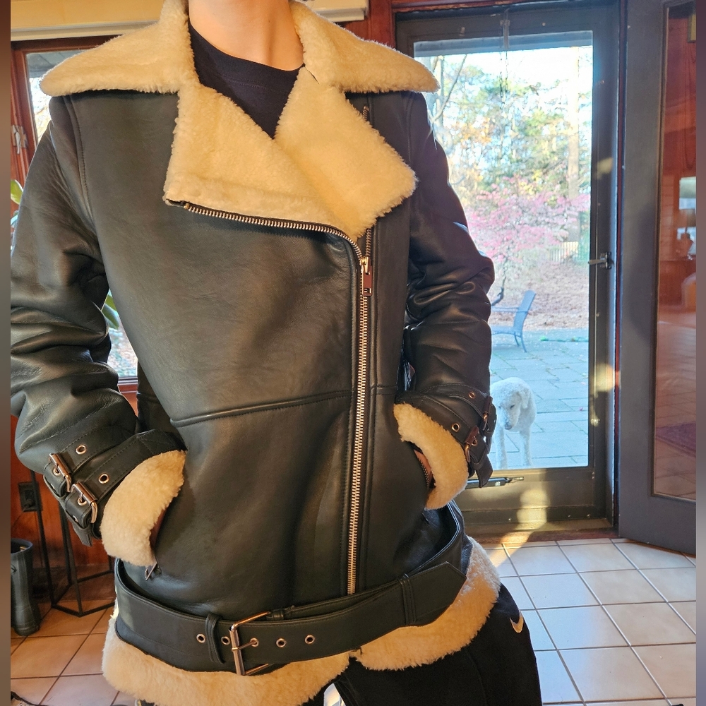 Women's Navy Blue Lambskin Shearling Jacket